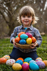 Fototapeta premium girl with easter eggs