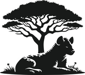 Hyena animal vector with tree silhouette