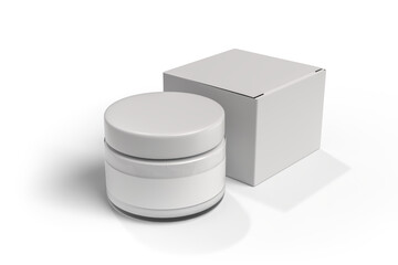 Mockup Cream Jar container with cardboard paper packaging boxes isolated on background. Design template cosmetic for Ads serum, essential oil, treatment, gel, lotion, skin care, makeup, healthcare