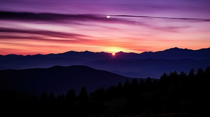 Obraz premium evening purple sky mountains