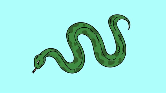 Animation of a green snake crawling while sticking out its tongue