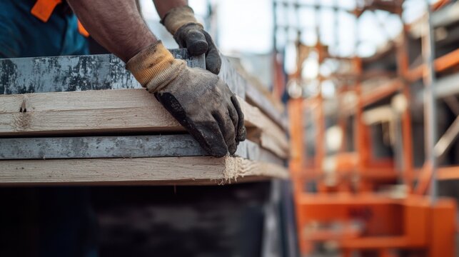 Laborer unloading building materials from truck. Featuring material transport and construction work