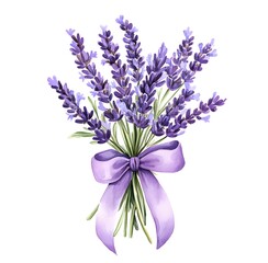 Obraz premium Bouquet of lavender flowers tied with a purple ribbon creating a serene and elegant display