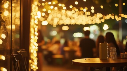Nightlife Ambiance: Golden Lights and Blurred Festivities
