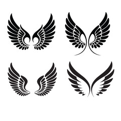 Obraz premium Vector wings set: a black silhouette design with tribal art, an icon of freedom and flight