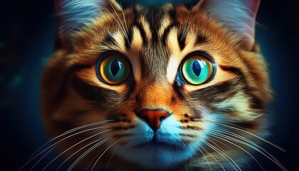 Closeup of a Cats Expressive Eyes, Enchanting Feline Gaze Reveals Intriguing Depth and Emotion in a Captivating Portrait of a Furry Friend