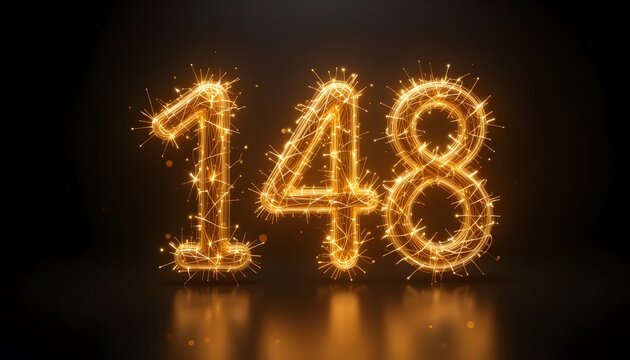 Sparkling Numeric Display: Abstract Representation of the Number 148 in Light