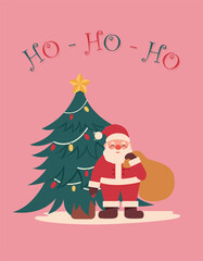 Merry Christmas and Happy New Year card. Vector illustration cartoon flat style