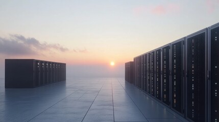 Sunrise over Server Farm: A Digital Dawn