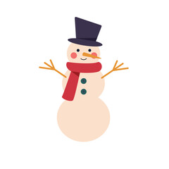Snowman character with hat and scarf on isolated white background.Vector illustration cartoon flat style