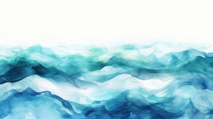 Abstract Watercolor Ocean Waves with Deep Blues and Turquoise Hues, Artistic Flowing Ink Design