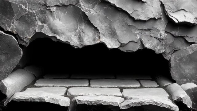 A close-up of layered slate rocks showcasing intricate natural formations and rugged textures for architectural and design inspiration