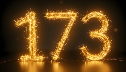 Sparkling Celebration: Dazzling Number 173 Displayed with Golden Fireworks on Dark Surface
