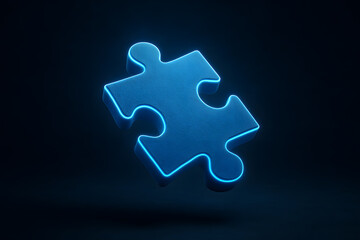 Obraz premium Blue glowing puzzle piece floating in the dark, symbolizing autism awareness, inclusion, neurodiversity and support