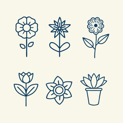 Outline Floral Vector Icons Set Illustration