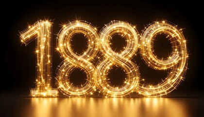 Luminous 1889 Year Illustration, Shining with Golden Light Streaks and Sparkles