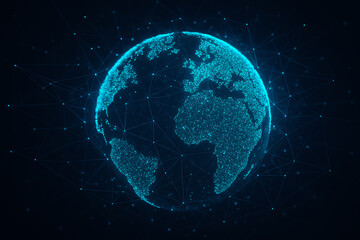 A stunning digital representation of the Earth, showcasing a network of lights and connections across continents
