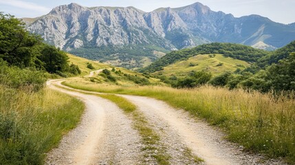 Naklejka premium Winding mountain road, scenic view, summer travel