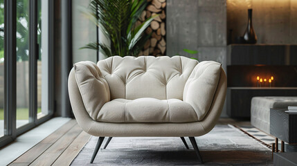 Comfortable and fashionable seating in a contemporary home, with blue and wooden accents