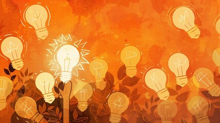 A vibrant illustration of light bulbs among foliage, symbolizing creativity and inspiration in nature