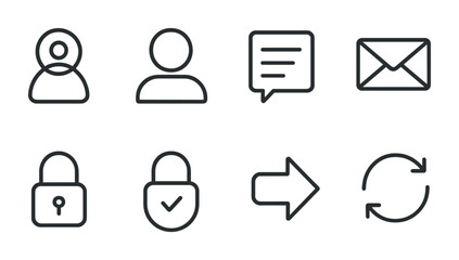 outline vector icons of parental control settings: time limit, blocked content, child profile, activity report, safe search, app control, PIN lock, bedtime mode. No text. The icons should be clean.