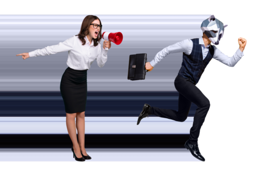 Photo cartoon comics sketch collage picture of angry lady boss screaming employer bull horn isolated creative background - Powered by Adobe