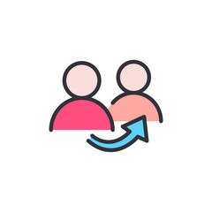 User sharing colored icons, minimalist vector illustration ,simple transparent graphic element .Isolated on white background