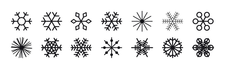 Christmas snowflakes on white background vector illustration, Set of Snowflakes. Line icons set.