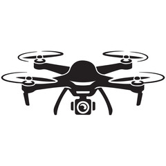 Vector Black silhouettes rc drone quadcopter with camera symbol. with white background