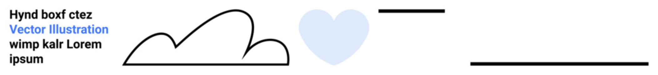 Cloud shape, heart icon, and minimalist text lines in black and blue tones. Ideal for branding, web design, social media, infographics, presentations, digital invitations simple landing page