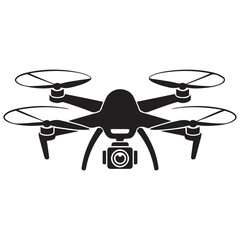 Vector Black silhouettes rc drone quadcopter with camera symbol. with white background