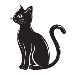 Obraz premium Stylized Black Cat Sitting Gracefully with Curved Tail and Alert Expression Vector Illustration
