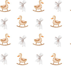 Cute rocking duck and bow pattern for nursery decor and children's textiles