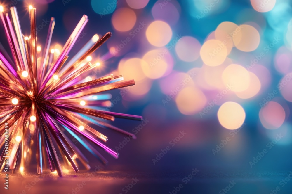 Leinwandbilder Close-up view highlights a metallic starburst with sharp, angular beams radiating outward, glowing against a dark gradient, ideal for abstract and modern themes
