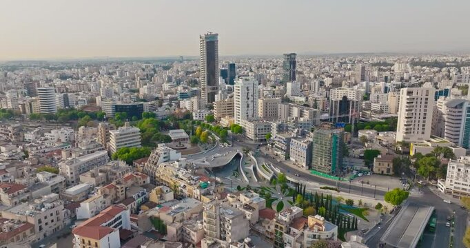 Aerial View of Nicosia, Cyprus Stunning Skyscrapers and Modern Architecture in the Financial District, Showcasing the Vibrant Business Hub of the Capital. High quality 4k footage