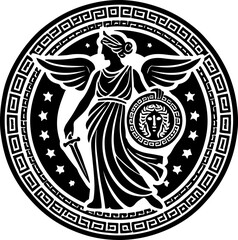 Fototapeta premium sketch vector illustration silhouette design icon logo symbol mascot warrior mythology classic vintage knight beauty roman greek 