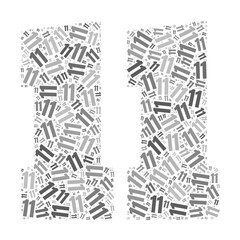 Grayscale word cloud forming the number 11, with repeated text in various sizes.