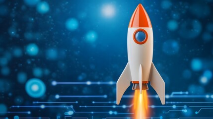 Futuristic Rocket Launch Hologram Representing Business Expansion and Innovation