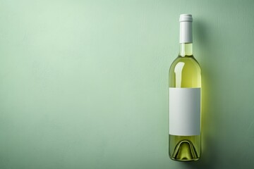 Close-up view showcases a mockup bottle of white wine against a pastel green background, featuring a minimalist label and ample space for branding or text