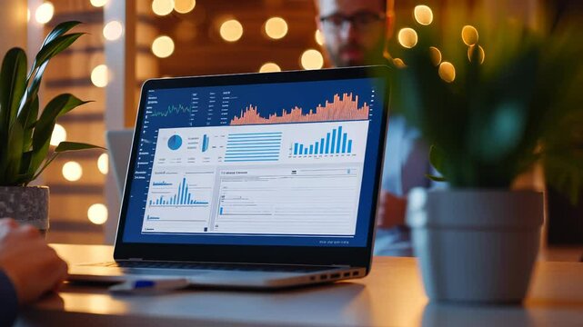 It man analyzing specialist and a data on graph screen in center global business analysis software testers with code pointing at computer screen displaying testing dashboard, Teamwork Office video 4k