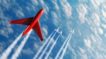 Red Plane Taking Off With White Planes Following, Inspiring Leadership and Vision