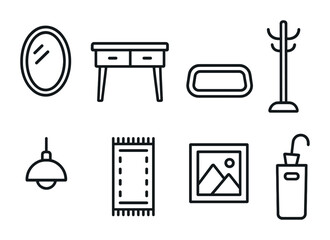 Fototapeta premium Modern home decor icons set: minimalist linear style