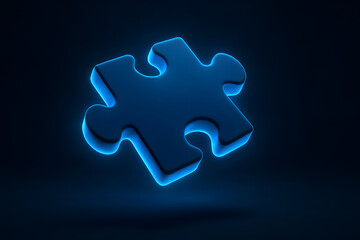 Obraz premium Blue Puzzle Piece Symbol of Autism Awareness on Dark Background with Glowing Neon Light, 3D Render Concept