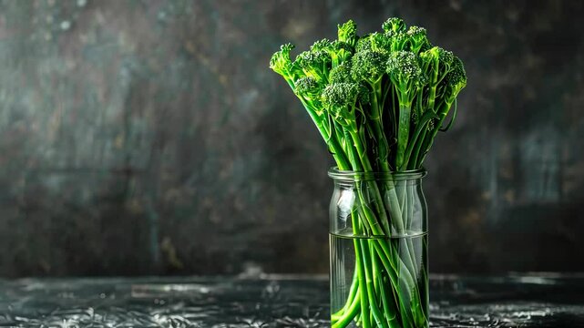 Vibrant Green Broccolini in Glass Jar