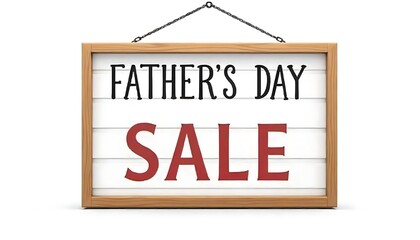 A hanging wooden sign board displays the red father day SALE as a business concept for a store or shop created with generative ai	
