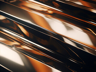 Clean metal surface with dynamic light reflections creating complex depth and intricate patterns