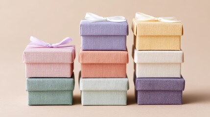 A collection of beautifully arranged gift boxes in pastel colors on a soft background. Perfect for special occasions, celebrations, or making moments memorable.