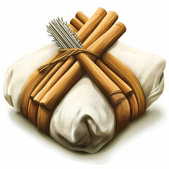 Tied Bundle Of Wooden Straps With White Wrapping