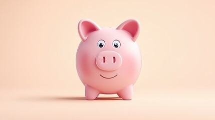 A cute pink piggy bank with a happy expression, symbolizing savings and financial management. Ideal for representing personal finance and budget planning themes.