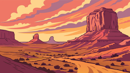 Naklejka premium Vibrant desert sunset over the Painted Desert – Arizona, USA 